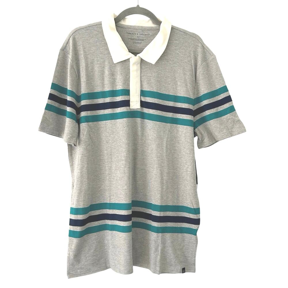 Threads 4 Thought Men's Ashby Pique Striped Gray Short Sleeve Polo L Large New